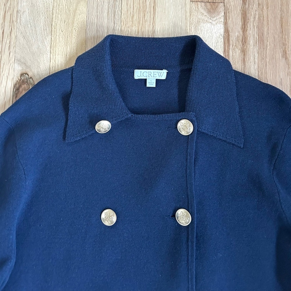 J.CREW warwick double breasted sweater blazer military prep navy size L - Picture 7 of 15
